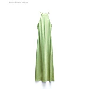 SATIN EFFECT HALTER MIDI DRESS. NWT SIZE L MISSING A BEAD not visible